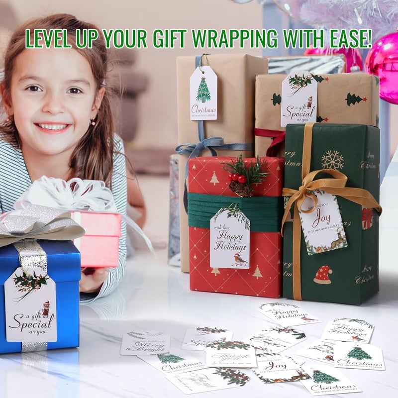 AuroTrends Christmas Gift Tags with String 48Pcs, Name Tags for Christmas Presents -Quality Christmas Tags with Holes& Pre-Cut Strings (8 Styles, 48 Pcs) - Image 2